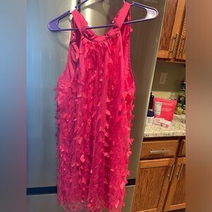 Vibrant Pink Sleeveless Ruffle Dress